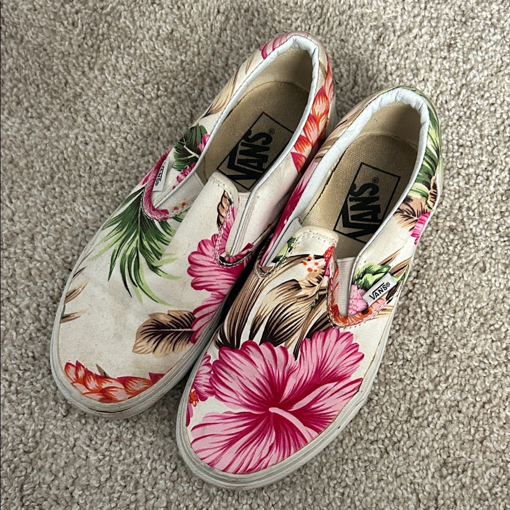 Vans Women's Floral Slip-On Shoes - Pink and Green